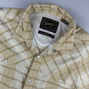 Howler Brothers Mens XL Short Sleeve Western Tech Snap Shirt Open Country Tan